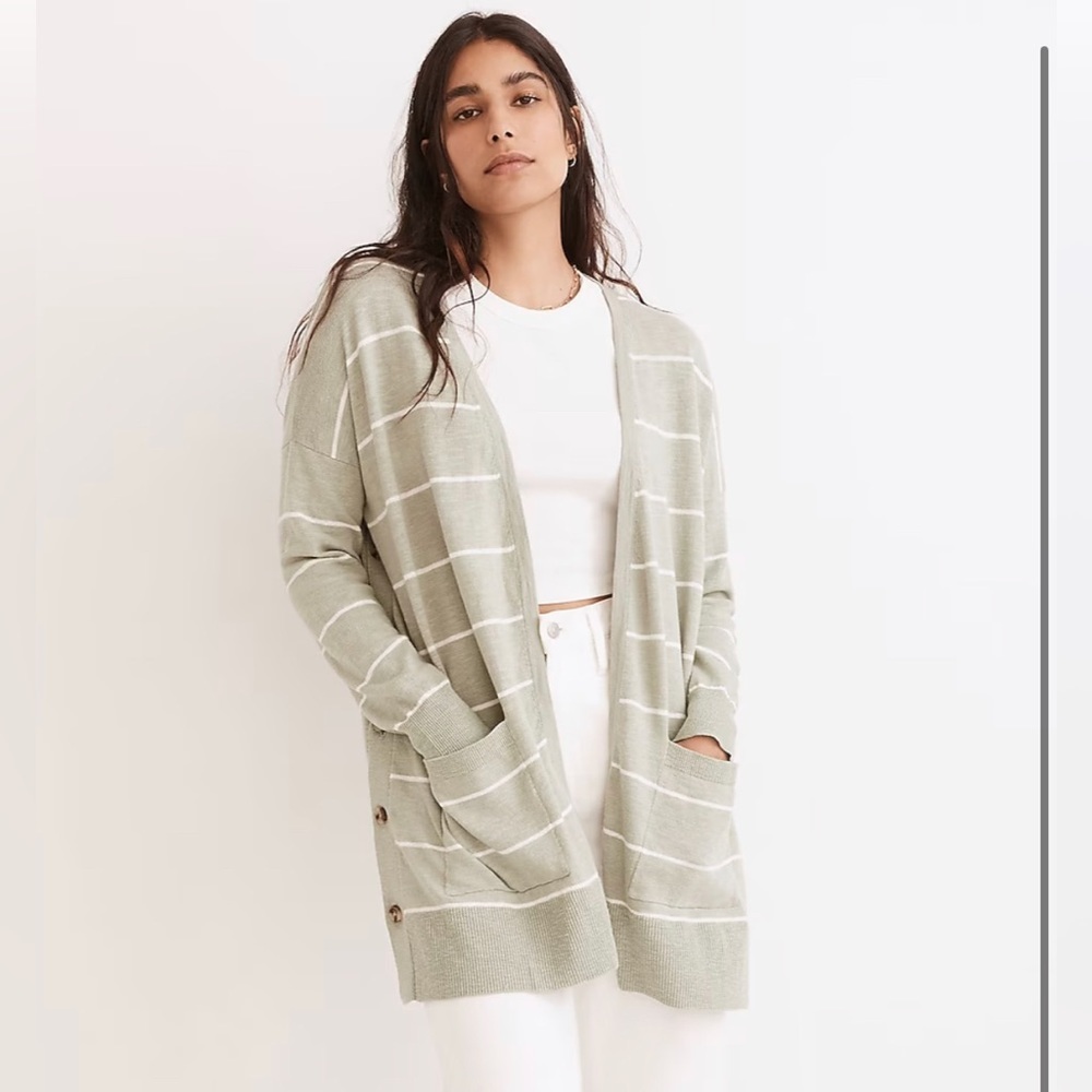 MADEWELL Striped Marlton Side-Button Cardigan Sweater size Small
